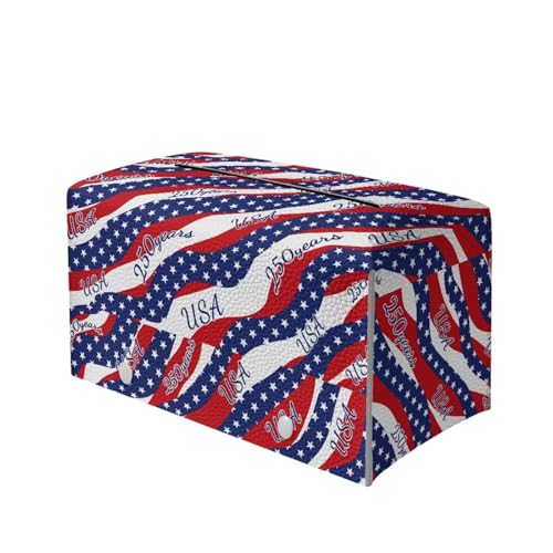 America250 Leather Tissue Box Cover Rectangle Paper Case for Car, USA 250th Wavy Flag Tissues Box Cover for Office PU Paper Case Organizer Holder - color: Distressed American Flag
