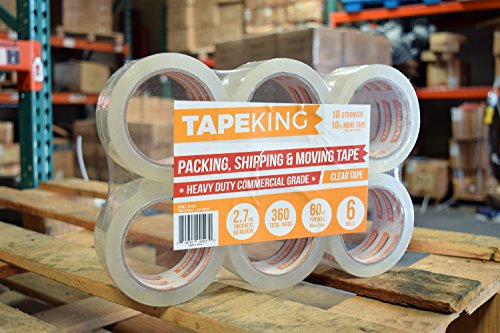 Tape King Clear Packing Tape - 60 Yards Per Roll (Pack of 6 Rolls) - Stronger & Thicker 2.7mil, Heavy Duty Adhesive Industrial Depot Tapes for Moving Packaging Shipping, Office & Storage - size: 2" Wide, 2.7 Mil Thick, 60 yd.