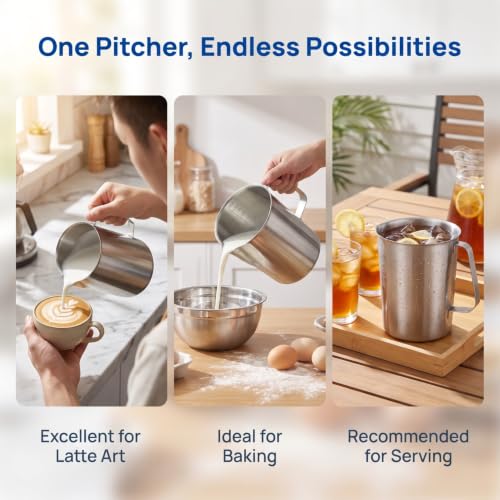 Veemoon 2000ml 304 Stainless Steel Measuring Cup Milk Pitcher