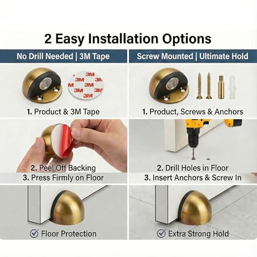 Magnetic Door Stop, Cushioning Bumper & Draft Hold, 2-Pack, Gold - color: Gold