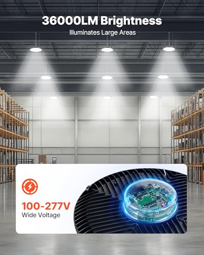 VEVOR 4 Pack LED High Bay Lights, 250W 36000LM 5000K Super Bright UFO Warehouse Shop Lights, IP65 Waterproof Garage Lights, 100-277V Wide Voltage for Warehouse Workshop Factory Gym Barn, Black - size: 250W 4Pack
