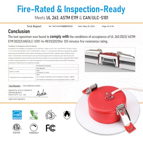 TORCHSTAR 4-Pack 4 Inch 2 Hour Fire Rated LED Recessed Light, Gimbal, 5CCT - size: 4 Inch