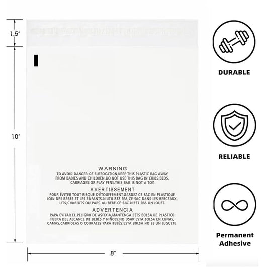 POLYSELLS 200 Count 8x10” Clear Poly Bags with Suffocation Warning Self-Sealing Plastic Bags for Shipping, Retail Packaging, T-Shirts & Clothing - Permanent Adhesive - color: Transparent, size: 8"x10" 200 Count