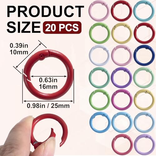 HINZIC Metal Spring O Rings, Round Colorful Keychain Snap Clip - color: mixed color,20pcs,25mm