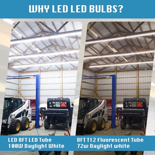 (12-Pack), 8FT LED Shop Light Fixture, Super Bright 100W 6000K Cold White 15000LM, 8 Foot Led Lights, Flat 2 Rows Flat Shape 96" LED Shop Lights,Linkable T8 LED Tube Lights for Garage Warehouse - size: 8FT 12PCS Frosted Cover