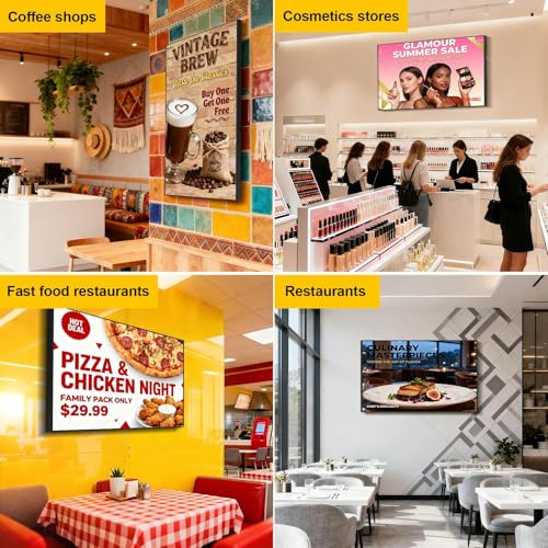 32Inch Wall Mount Digital Signage, 1000nits High Brightness Slim Frameless Advertising Display, Touchscreen Commerical Display LCD Monitor with CMS/U-Disk Plug&Play, Split Screen, 7/24 Timer switch
