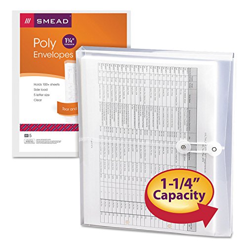 Smead Poly Envelope, 1 1/4 Inch Expansion, String-Tie Closure, Side Load, Letter Size, Clear, 5 per Pack (89521) - color: Clear, size: 9-3/4 x 11-5/8 Inches (5-Pack)