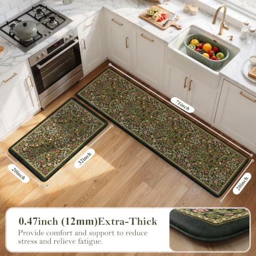 Collive Kitchen Rugs Sets of 2, Padded Kitchen Floor Mats-20"x71"+20"x32" - color: Olive Green, size: 20"x71"+20"x32"