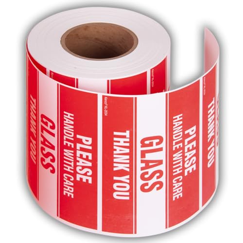 Kenco 3" X 5" Please Handle with Care Glass Thank You Stickers for Shipping and Packing - 500 Adhesive Labels Per Roll (10 Pack) - size: 10 PACK