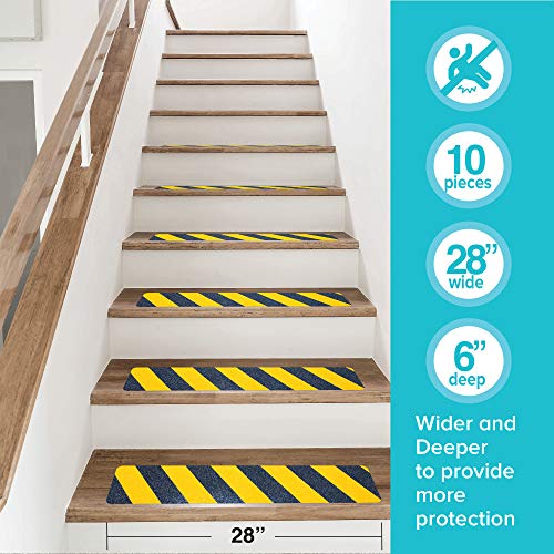LifeGrip Yellow/Black Anti Slip Stair Treads 6"x28" 10-Pack, Outdoor Safety - color: Caution Stripe, size: 6" x 28"