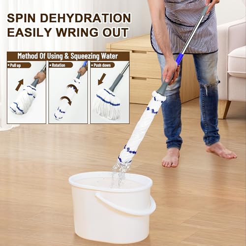 Self Wringing Mop Easy Squeeze Cleaning Twist Mop,White - color: White
