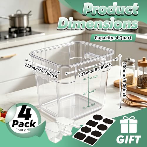 4 Pack 8QT Commercial Clear Food Storage Containers with Lid, NSF - color: Green, size: 8Qt-4 Pack