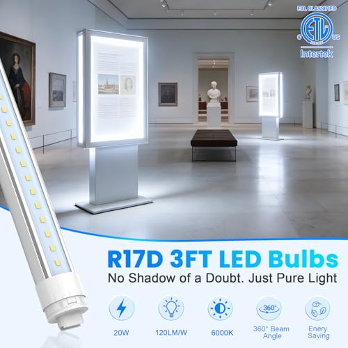 JESLED 360 Degree T8 T10 T12 5ft 24w LED Tubes, R17D/HO Base, 4-Pack - size: 3 feet