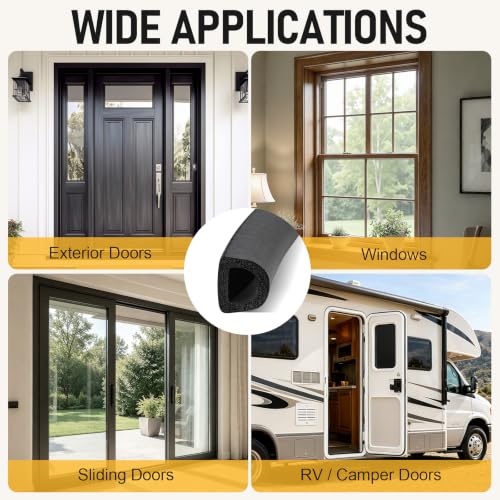 Large Gap D-Shaped Weather Stripping Door Seal, 20 FT, Black - color: Black