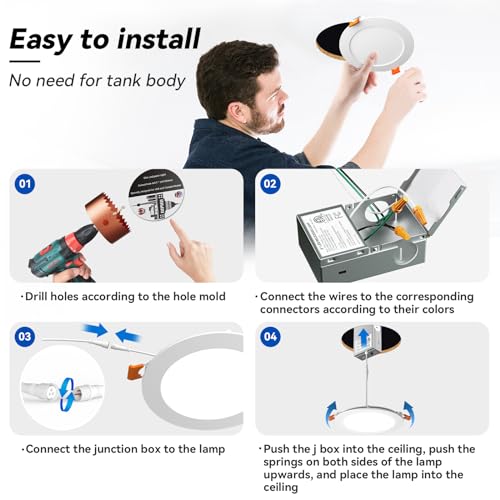 CHARKEE 12 Pack 6 Inch Ultra-Thin 5CCT LED Recessed Ceiling Light,Canless - color: 5000k/4000k/3500k/3000k/2700k - 5cct White, size: 6 inches 12 pack