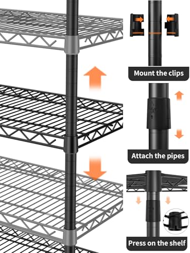 Golpart 4Tier Adjustable Storage Shelves Metal Wire Shelving Standing Shelf - color: Black, size: 4-tier-18"Dx46"Wx59"H