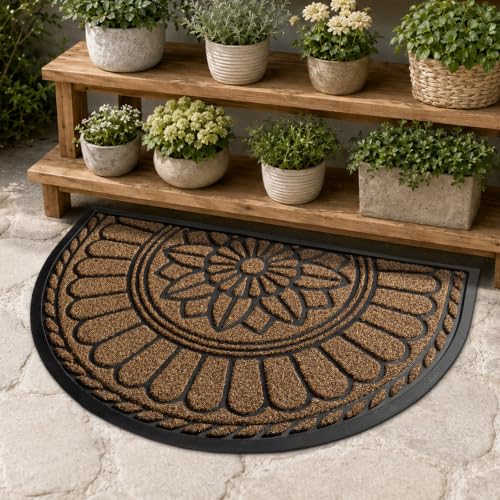 Mibao Half Round Door Mat, 47"x32", Brown, Non-Slip Welcome Entrance - color: Brown, size: 2'8" x 3'11" (Semicircular)