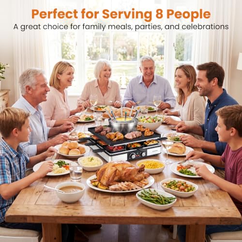 COSTWAY Raclette Table Grill & Fondue Pot, 1800W Electric Grill, 8 People - size: 14.5" x 14.5" x 6"