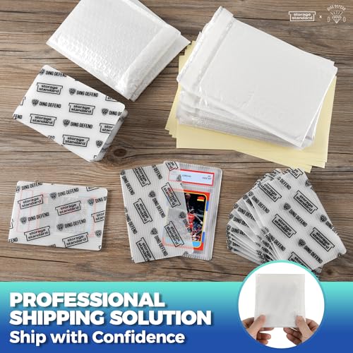Ding Defend Card Shipping Kit Envelope Bubble Mailers - Includes 110 4’’ x 6’’ Semi-Transparent Small Padded Envelopes/Protectors, 55 Small Bubble Mailers, 240 Tape Seals for Collectible Cards & Slabs - color: White - 4'' X 6''