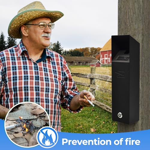 Wall mounted Cigarette Butt Disposal,Receptacle,Bin,Ashtray,Fireproof, Prevention of Waterlogging, Corrosion Resistant, Smokeless, Suitable for Park,Outdoor,Offices,Smoking Areas.Black