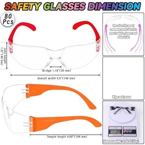 80 PCS 8 Colors Safety Glasses for Men Women, ANSI Z87.1 Eye Protection - color: 8 Colors