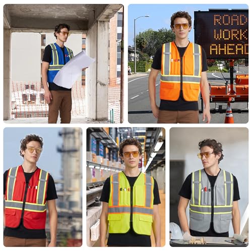 A-KSAFETY High Visibility Safety Vest for Men Women with Pockets and Zipper - color: Green, size: XX-Large