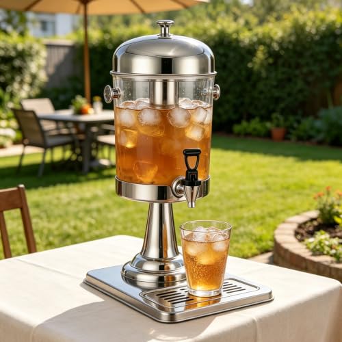 2.2 Gallon Iced Beverage Dispenser, Stainless Steel Water Jar with Stand - size: 2.2 Gallon