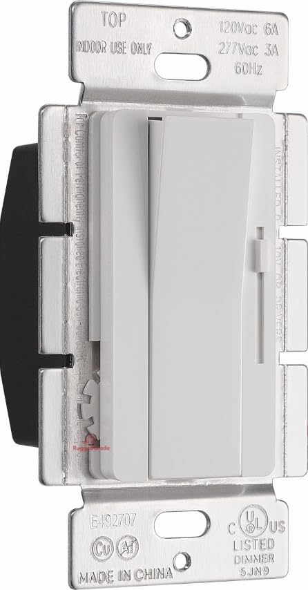RuggedGrade Vasi Series 0-10V Dimmer Switch - 3-Way Compatible - Large On/Off Button - White Housing - LED Lighting Control for Residential & Commercial Fixtures
