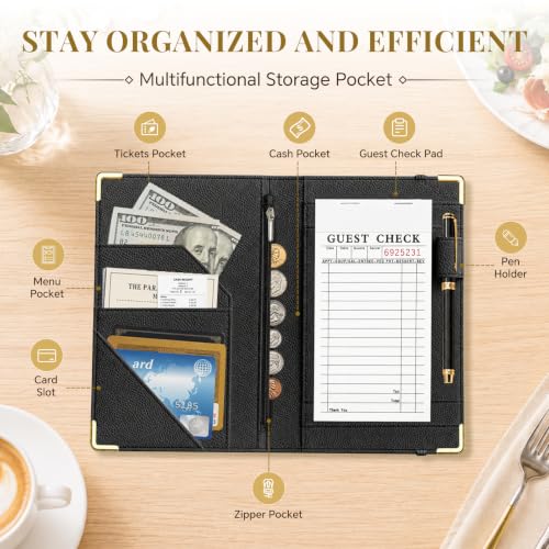 Server Book,7 Pocket Zipper Organizer,Server Books for Waitress - color: Dinosaur