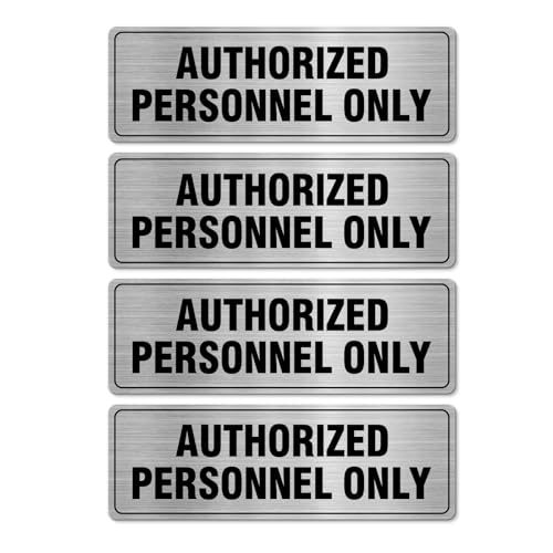 EVQ Authorized Personnel Only Sign Aluminum Metal Silver 9 x 3 Inch 4 Pack - color: Authorized Personnel ff Only