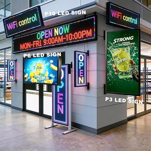 P10 Programmable LED SIGN 40"×8" Scrolling LED Display, High Brightness & IP65 Waterproof Indoor Outdoor Digital Signage led screen, Open Signs Welcome Sign for Store Business Advertising - size: P10 40*8 INCH