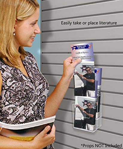 Marketing Holders Slatwall Tri Fold Holder Display for 4.5 Inch Wide Advertisements 2 Tier Literature Holder Slat Wall Mount Z Fold Take One Holder Multi Slot Acrylic Double Pocket Clear Plastic