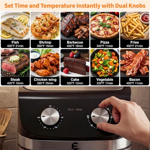 9.5Qt Large Air Fryer Oven, Airfryer Toaster Oven Combo, Non Toxic Stainless Steel Air Fryer with Window, XL Capacity Basket Style Airfryer for Family, Easy Dual Knob Control, Black - color: Jet Black
