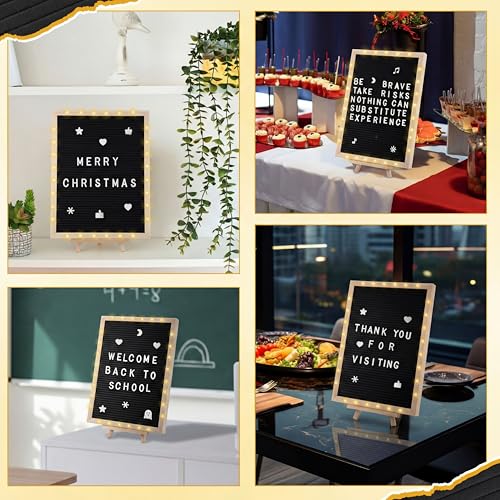 12 x 16 Inches Felt Letter Board & LED Light, Black, Natural Wood - color: Black, size: 12 x 16 Inches, style: Natural Wood