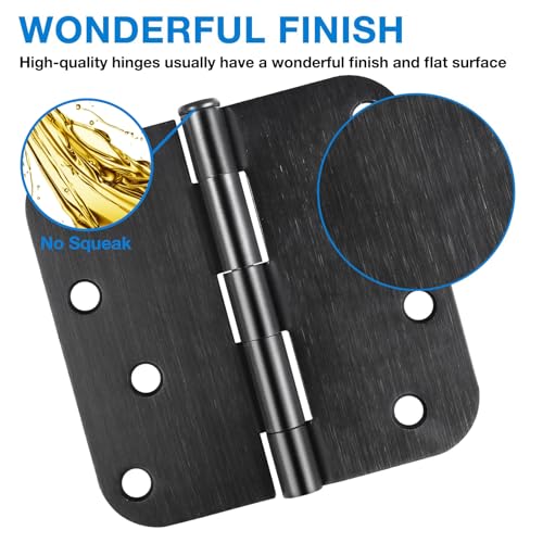 TDCHINGES 12 Pack Matte Black Door Hinges 4 Inch 5/8" Radius Interior Room - color: Matte Black-4 in, size: 12 Pack