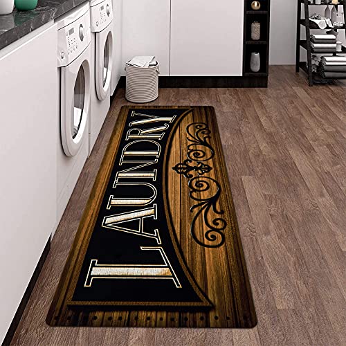 Pauwer Laundry Room Rug Runner 20"x60", Non Slip Mat, Laundry Brown - color: Laundry Brown, size: 20"x60"