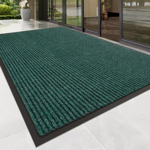 100pointONE Front Door Mat, Heavy Duty Indoor Outdoor Doormat for Entryway, 48" x 24" Low Profile Outdoor Mats for Home Entrance, Stain and Fade Resistant Welcome Mat for High Traffic Area, Green - color: Green Striped, size: 2' x 4' (Rectangular)