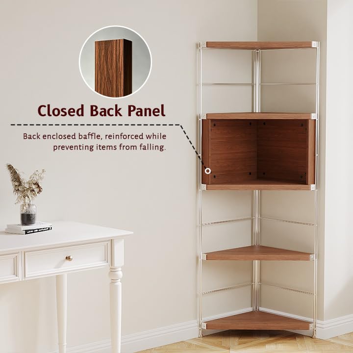 5-Tier Industrial Bookshelf, Wood and Metal Shelf Unit, Storage Bookcase - color: Walnut, size: 5T36IN