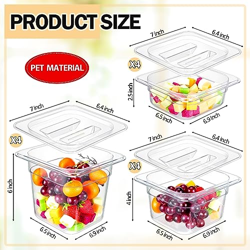 Tioncy 12 Pcs Clear Food Pans with Lids Salad Bar Containers Plastic Pan Salad Bar Containers Commercial Food Storage Transparent Hotel Pans for Vegetables Fruits Beans Corns 2.5'' 4'' 6'' Deep - color: 1/6 Size