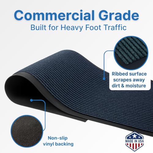 Consolidated Plastics Brush Dry Mat - Made in USA, Heavy-Duty Commercial DoorRug for Indoor/Outdoor Entryways, Non-Slip Backing for High-Traffic Areas (3' W x 6' L, Blue) - color: Blue, size: 3' x 6' (Rectangular)