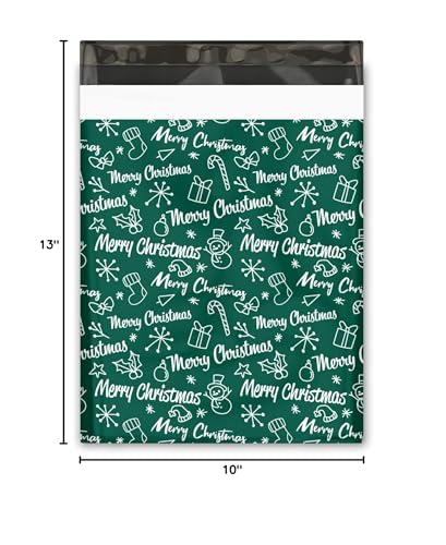 10x13 (100) Merry Christmas Designer Poly Mailers Self Sealing Waterproof Shipping Envelopes Holiday Premium Printed Mailing Bags For Small Businesses - color: Merry Christmas, size: 10x13
