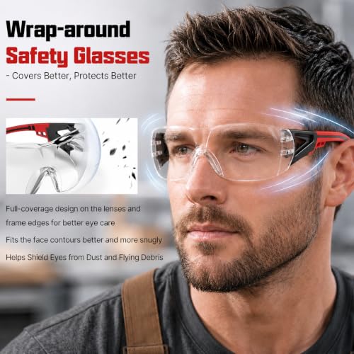 24 Pack Clear Safety Glasses Bulk for Men Women ANSI Z87.1 UV Protection - color: Red