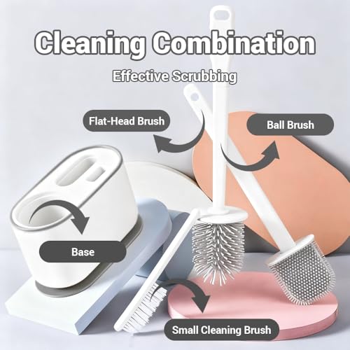 Toilet Brush Set, Bathroom Accessories, Toilet Bowl Cleaners, Deep Cleansing Multifunctional Hanging Toilet Brush Set for Bathroom(Pearl White) - color: Pearl White
