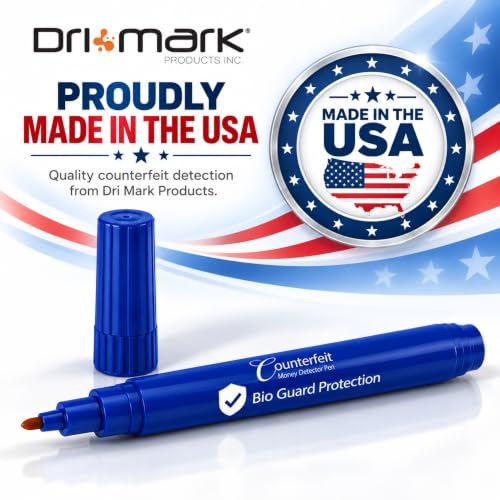 Dri Mark 10 Pack Counterfeit Bill Detector Marker Pen with Bioguard, Made in The USA, Pocket Size, Fake Money Checker - Money Loss Prevention Tester & Fraud Protection for U.S. Currency - style: 10 Pack Bioguard