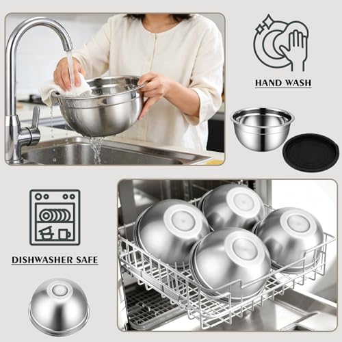 HOOTO Stainless Steel Mixing Bowls with Lids, 5 Pcs Mixing Bowls with Lids Set Included 3 Grater Attachments, Size 4.5, 4, 3.5, 2.1, 1.5QT Mixing Bowl Set for Baking and Serving (Black, 5 Pack)