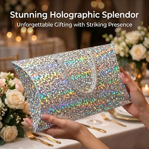 Rowcay 10 Pack Large Empty Diamond Silver Pillow Gift Boxes with Handles - color: Silver-2-Diamond Silver