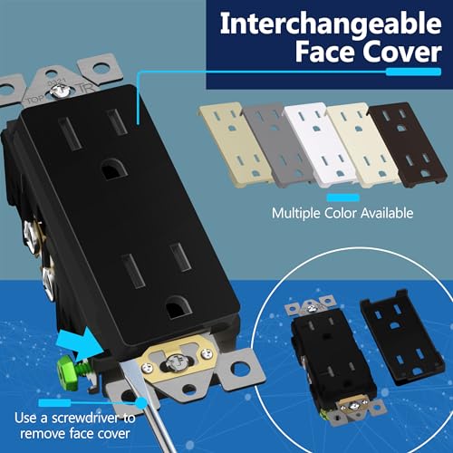 LIDER Decorator Receptacle, Tamper-Resistant Wall Outlet, 15A, 5-Pack - color: Black, size: 15 Amp (No Wall Plate)