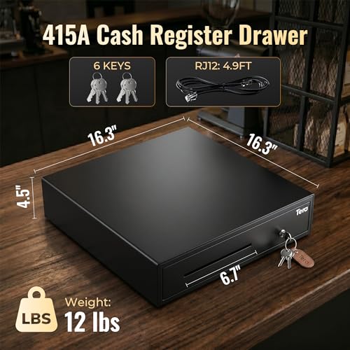 Tera Cash Register Drawer 16 inch: 5 Bill 8 Coin Media Slot for POS, 415A