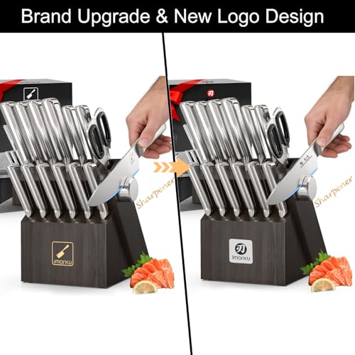 imarku G14 Japanese Kitchen Knife Set, Stainless Steel with Block, 14pc - color: Gray, size: 14 Pcs