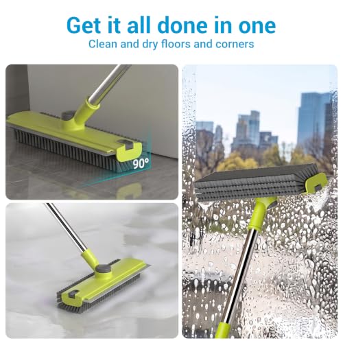 Pool Scrub Brush with 52" Pole, 3 in 1 Pool Cleaning Brush with Squeegee, Floor Scrub Brush with Long Handle, Deck Brush for Swimming Pool Tile Wall Patio Concrete Green - color: Green